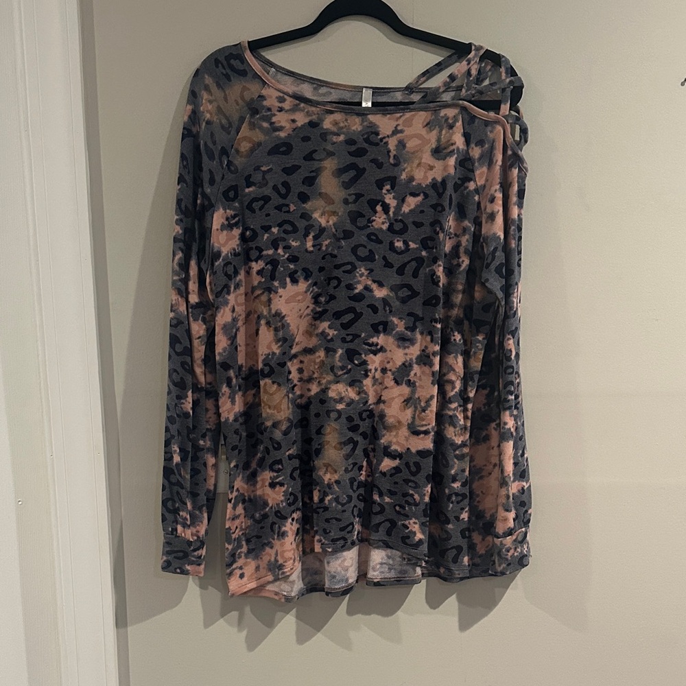Stylish Leopard Print Women's Blouse with crisscross shoulder detail
